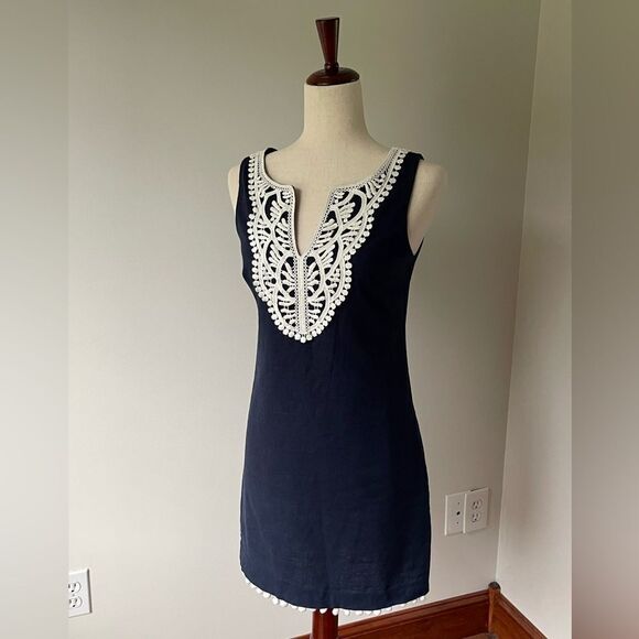 Eliza J sleeveless pompon trim shift dress size 4 - Picture 7 of 8